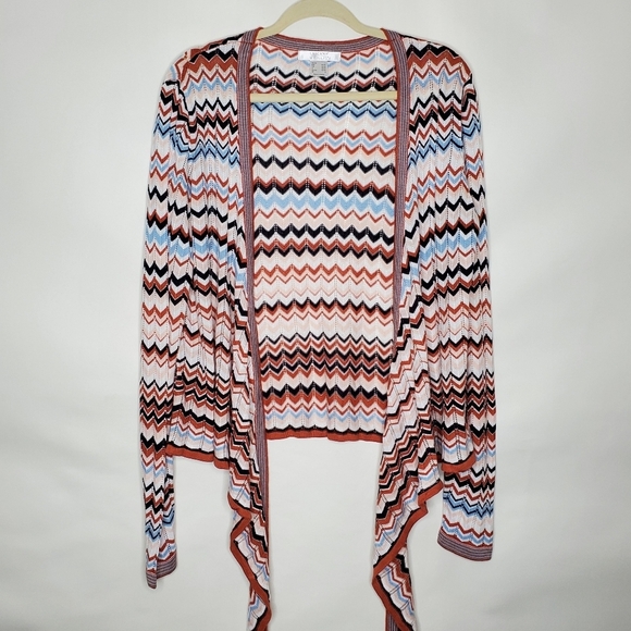 Lascana Chevron Print Tie Front Cardigan Size L Open Weave Details Lightweight - Picture 3 of 10